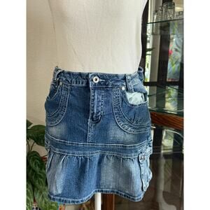 Y2k blue denim mini skirt